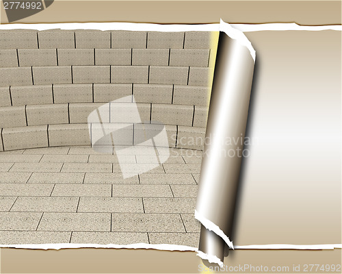 Image of Abstract futuristic interior. Brick scene and tribune