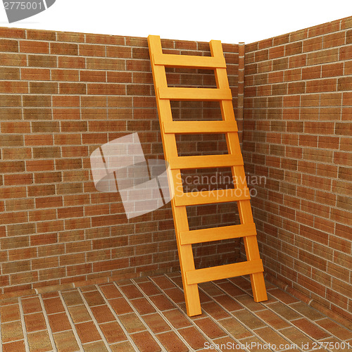 Image of Ladder leans on brick wall 