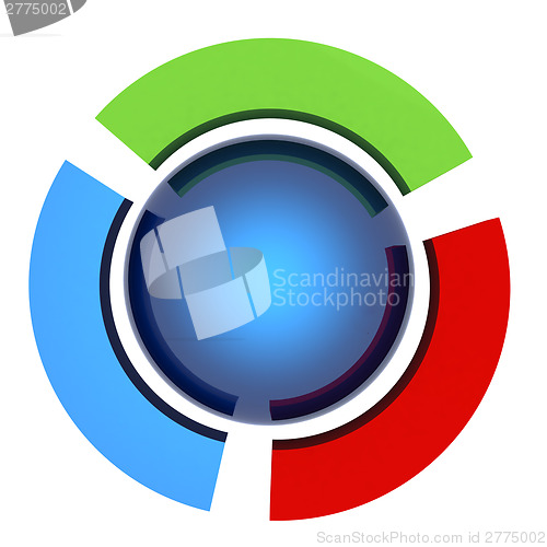 Image of Abstract blue sphere and colorful semi-circles 