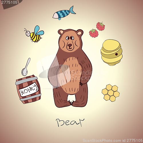 Image of cartoon bear and his food