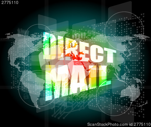 Image of direct mail word on digital touch screen