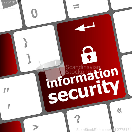 Image of Privacy concept: computer keyboard with Closed Padlock icon and word Information Security on enter button