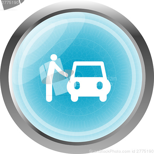 Image of man and car on web icon (button) isolated on white