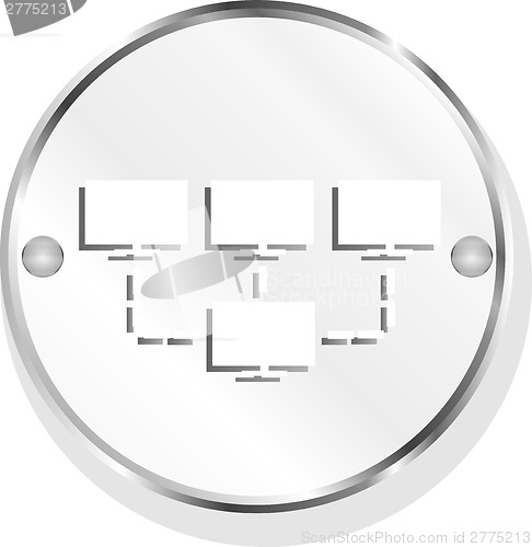 Image of tv set on icon button, design element isolated on white