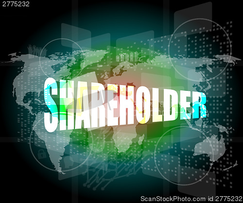 Image of shareholding, internet marketing, business digital touch screen interface