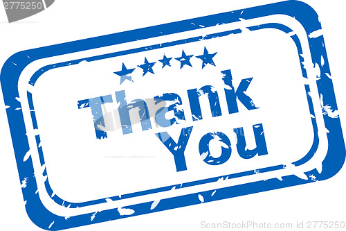 Image of Stylized stamp showing the term thank you. All on white background