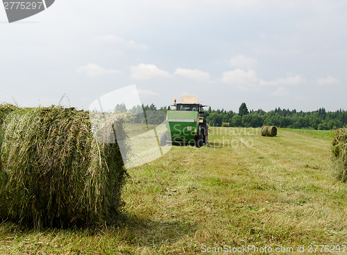 Image of Straw bales agricultural machine gather hay 