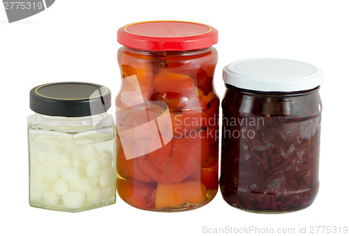 Image of jar of garlic pepper beetroot isolated on white 