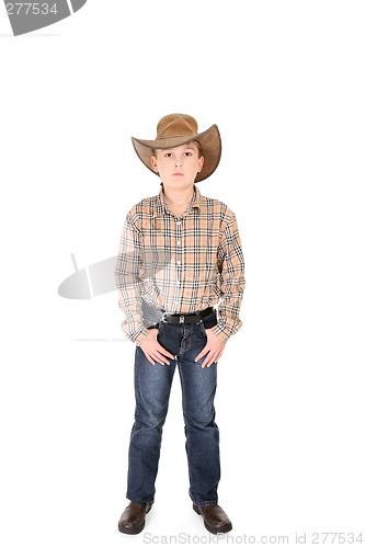 Image of Young cowboy on white background