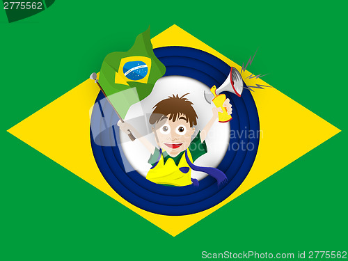 Image of Brazil Sport Fan with Flag and Horn