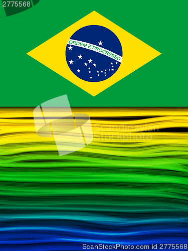 Image of Brazil Flag Wave Yellow Green Blue Background