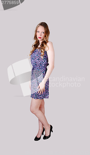 Image of Blond girl in dress.