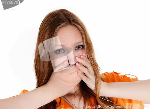 Image of Hands on mouths.