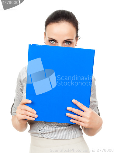 Image of business woman with a blue binder