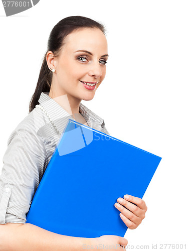 Image of business woman with a blue binder