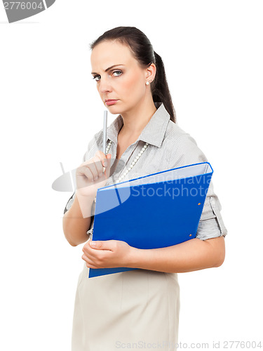 Image of business woman with a blue binder