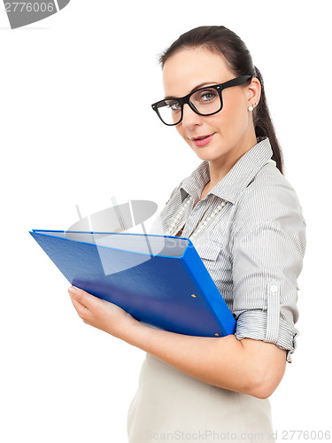 Image of business woman with a blue binder