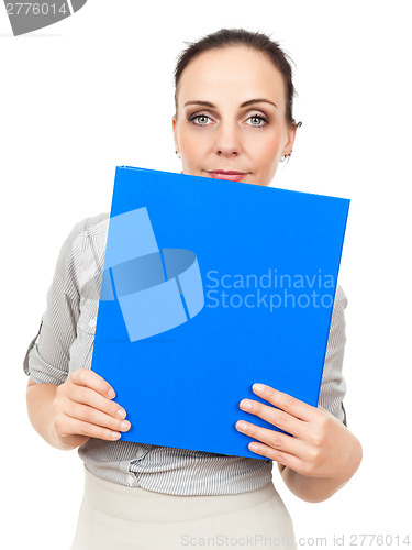 Image of business woman with a blue binder