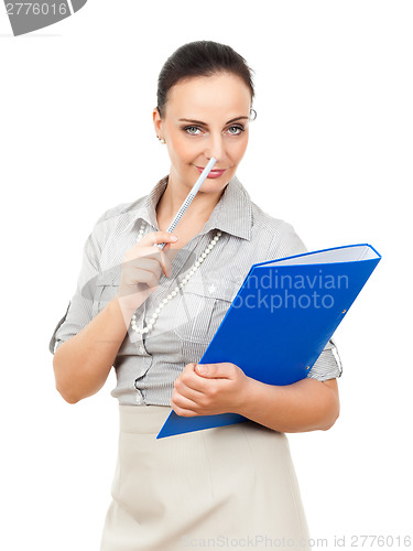 Image of business woman with a blue binder
