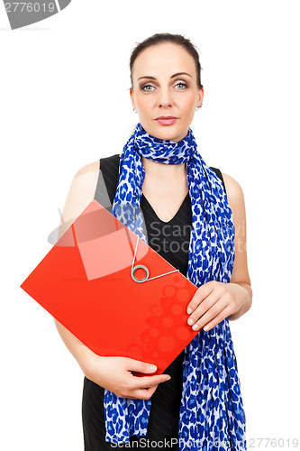 Image of business woman with a red binder