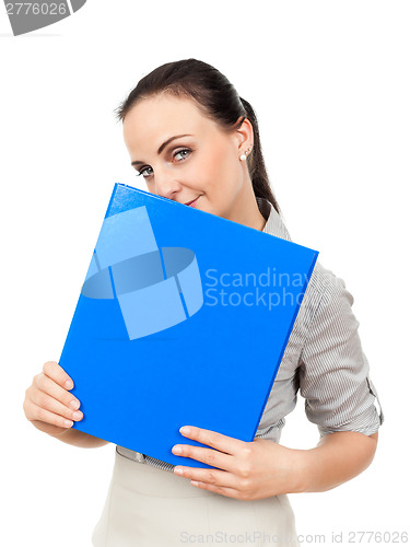 Image of business woman with a blue binder