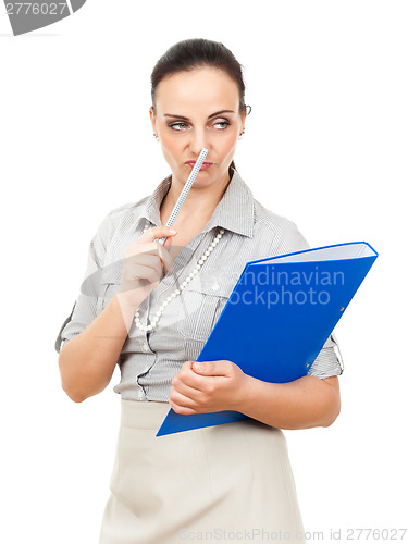 Image of business woman with a blue binder