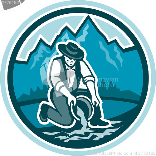 Image of Gold Prospector Miner Panning Circle Retro