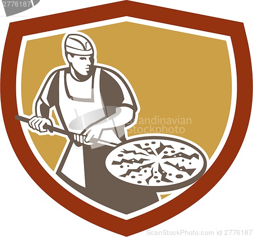 Image of Pizza Maker Baking Bread Shield Retro