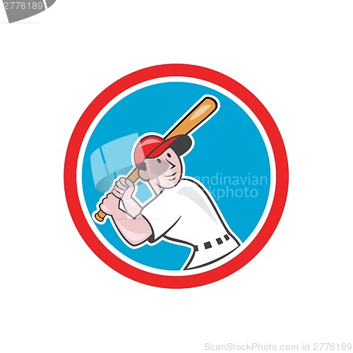 Image of Baseball Player Batting Looking Up Circle Cartoon