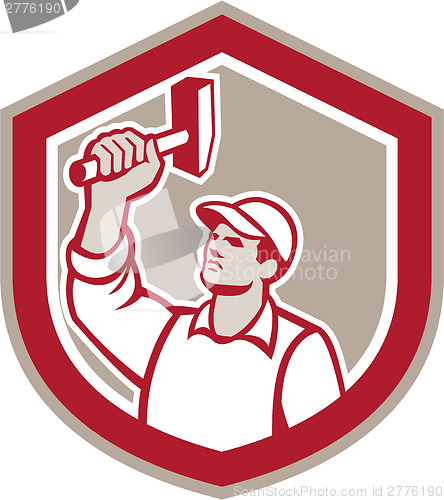 Image of Union Worker Wielding Hammer Shield Retro