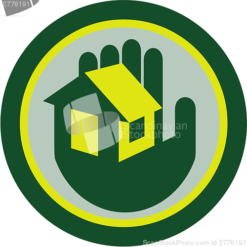 Image of Hand Holding House Circle Retro