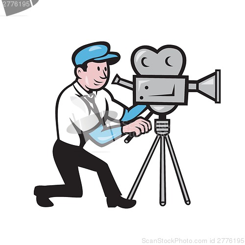 Image of Cameraman Vintage Film Movie Camera Side Cartoon