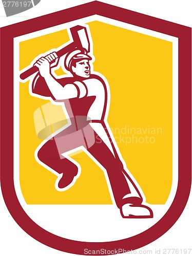 Image of Union Worker Striking Sledgehammer Crest Retro