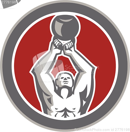 Image of Strongman Lifting Up Kettlebell Circle Retro