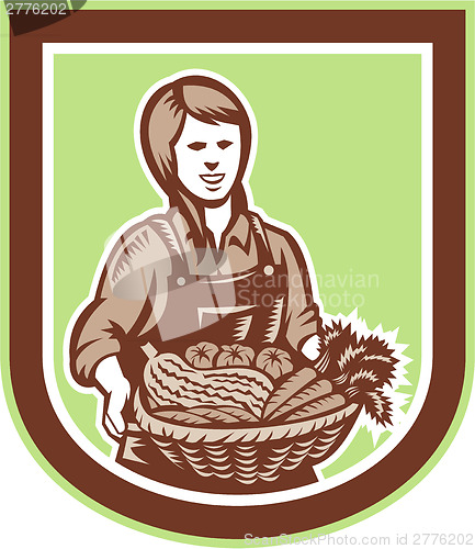 Image of Woman Organic Farmer Farm Produce Harvest Retro