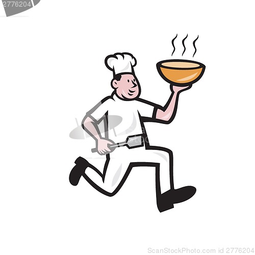 Image of Chef Cook Running Holding Bowl Cartoon