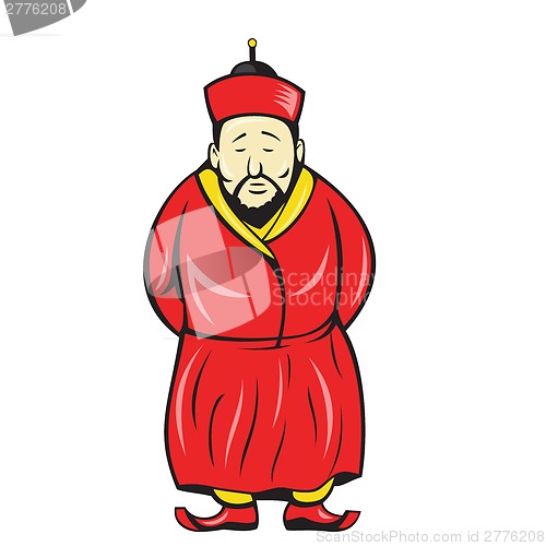 Image of Chinese Asian Man Wearing Robe Cartoon