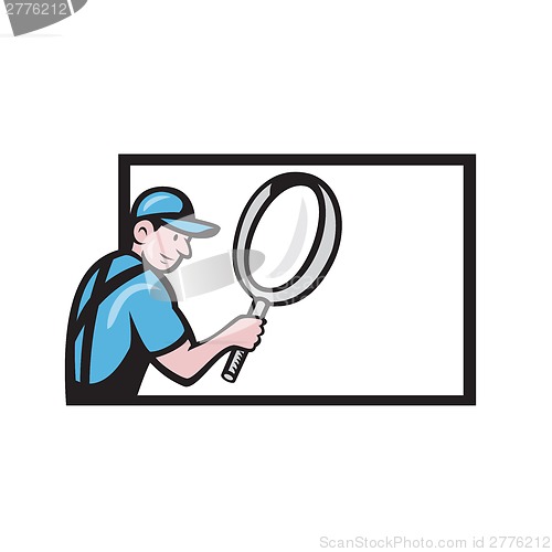 Image of Worker Magnifying Glass Billboard Cartoon