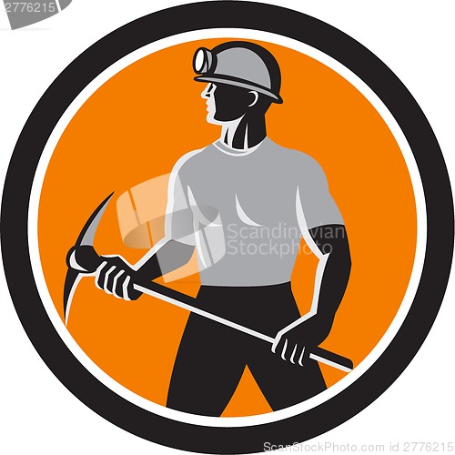 Image of Coal Miner Holding Pick Axe Side Circle Retro