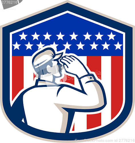 Image of American Soldier Saluting Flag Shield