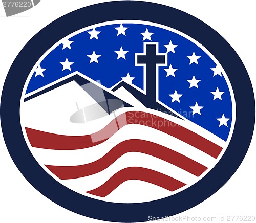 Image of Cross on Hill American Flag Circle