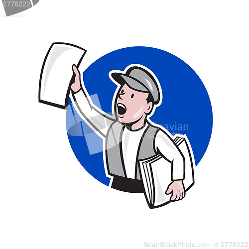 Image of Newsboy Selling Newspaper Circle Cartoon