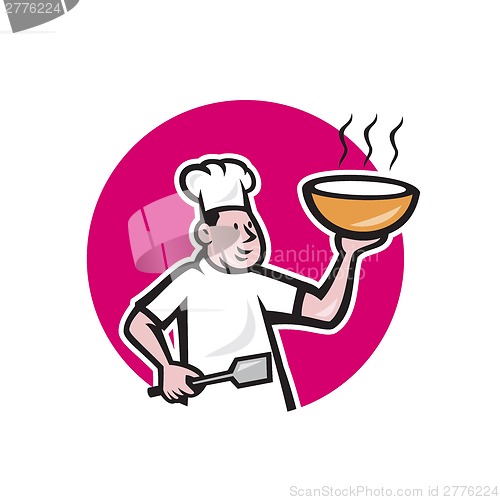 Image of Chef Cook Holding Bowl Oval Cartoon