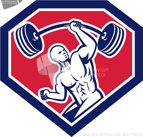 Image of Weightlifter Lifting Barbell Shield Retro