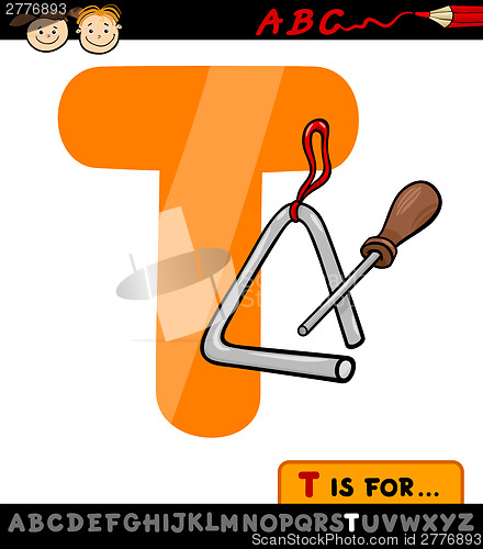 Image of letter t with triangle cartoon illustration