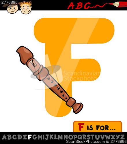 Image of letter f with flute cartoon illustration