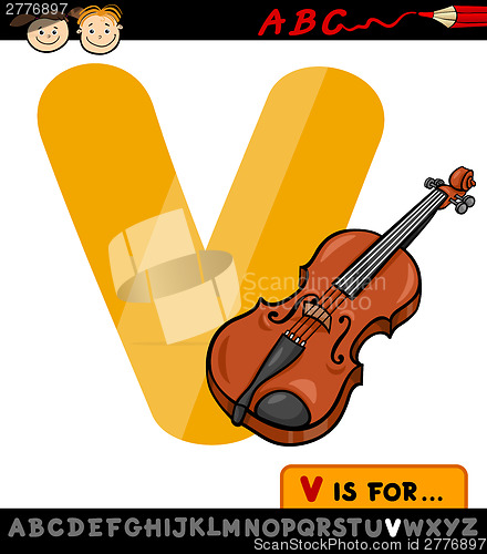 Image of letter v with violin cartoon illustration