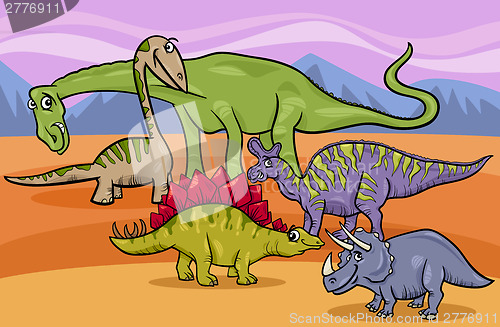 Image of dinosaurs group cartoon illustration