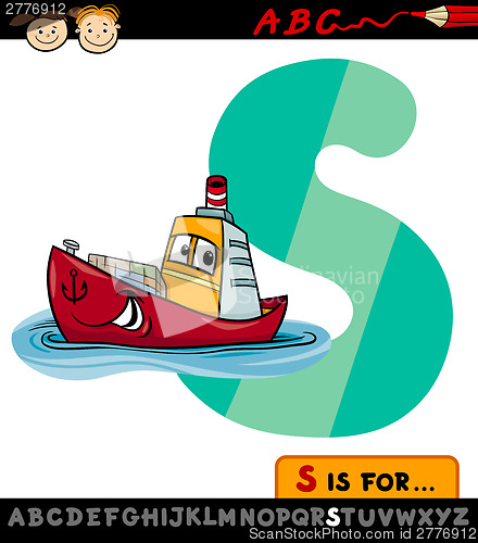 Image of letter s with ship cartoon illustration