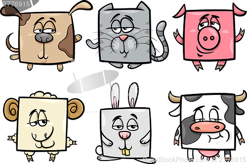 Image of square animals set cartoon illustration